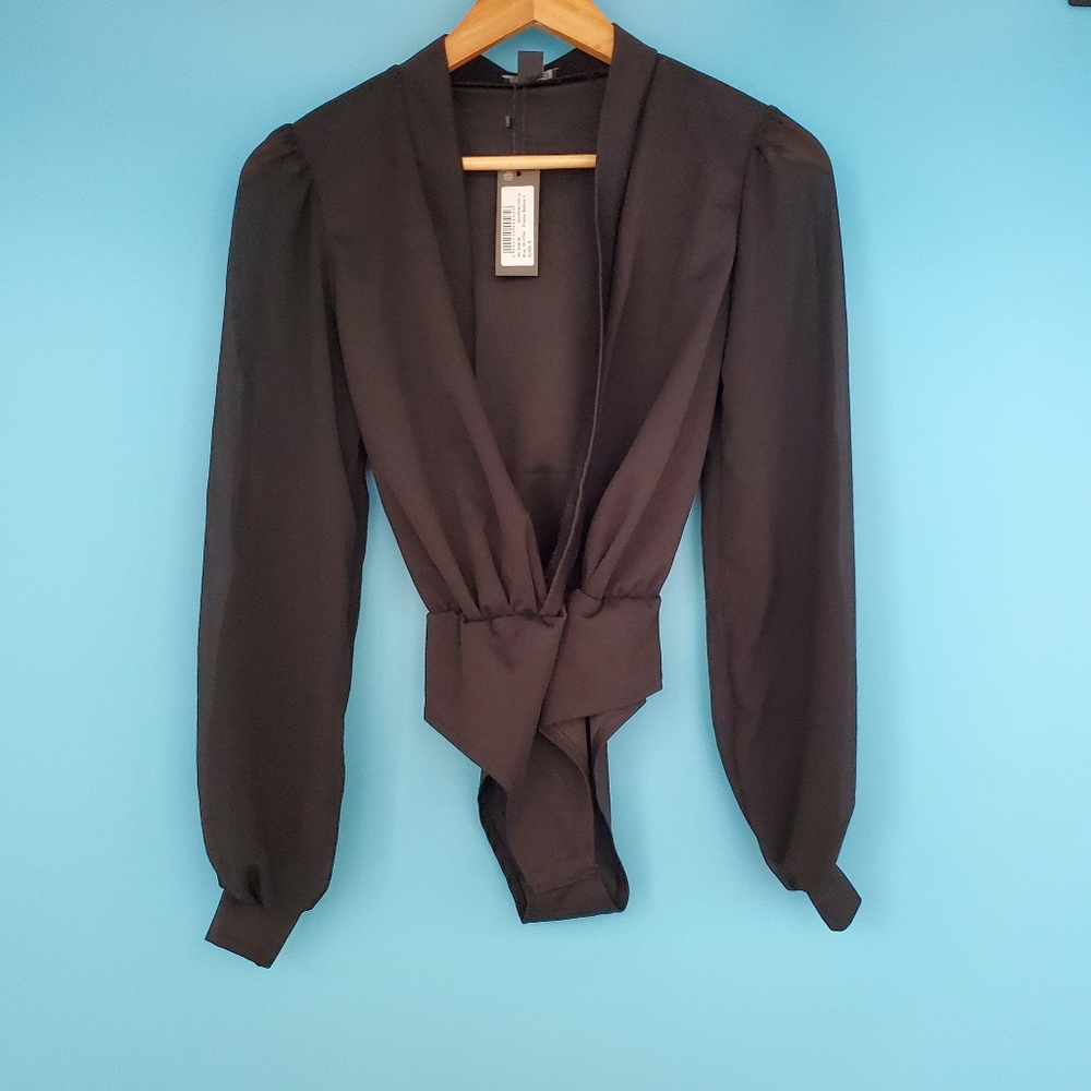 NEW Bonobos Size 4 Black Long Sleeve Wrap Style Bodysuit